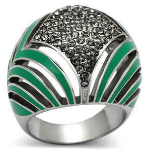 TK839 - High polished (no plating) Stainless Steel Ring with Top Grade Crystal  in Black Diamond - Joyeria Lady