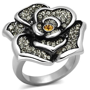 TK924 - High polished (no plating) Stainless Steel Ring with Top Grade Crystal  in Topaz - Joyeria Lady