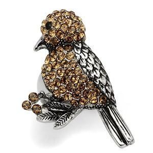 TK932 - High polished (no plating) Stainless Steel Ring with Top Grade Crystal  in Smoked Quartz - Joyeria Lady