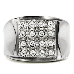 TK95409 High polished (no plating) Stainless Steel Ring with Top Grade Crystal in Clear