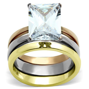 TK962 - Three Tone IP(IP Gold & IP Rose Gold & High Polished) Stainless Steel Ring with AAA Grade CZ  in Clear - Joyeria Lady