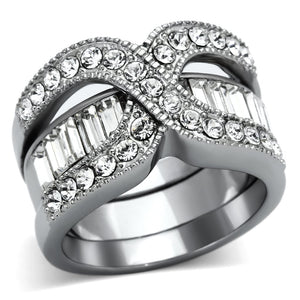 TK970 - High polished (no plating) Stainless Steel Ring with Top Grade Crystal  in Clear - Joyeria Lady