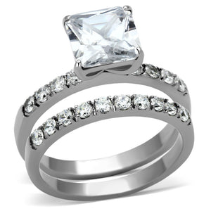 TK975 - High polished (no plating) Stainless Steel Ring with AAA Grade CZ  in Clear - Joyeria Lady