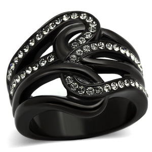 TK978 - IP Black(Ion Plating) Stainless Steel Ring with Top Grade Crystal  in Black Diamond - Joyeria Lady