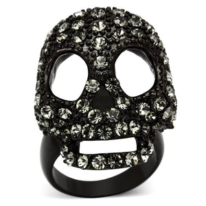 TK992 - IP Black(Ion Plating) Stainless Steel Ring with Top Grade Crystal  in Black Diamond - Joyeria Lady
