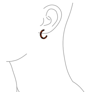 Brown Acrylic Tortoise Shell Flat Hoop Stud Earrings Stainless Steel