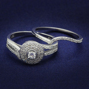 TS001 - Rhodium 925 Sterling Silver Ring with AAA Grade CZ  in Clear - Joyeria Lady