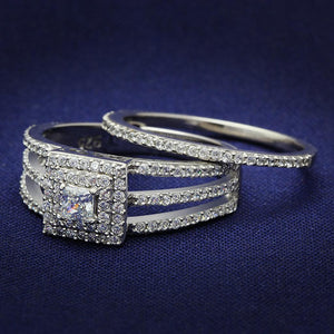 TS003 - Rhodium 925 Sterling Silver Ring with AAA Grade CZ  in Clear - Joyeria Lady