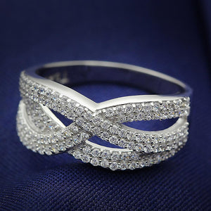 TS008 - Rhodium 925 Sterling Silver Ring with AAA Grade CZ  in Clear - Joyeria Lady
