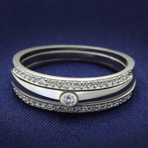 TS013 - Rhodium 925 Sterling Silver Ring with AAA Grade CZ  in Clear - Joyeria Lady