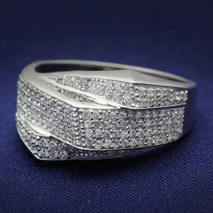 TS018 - Rhodium 925 Sterling Silver Ring with AAA Grade CZ  in Clear - Joyeria Lady