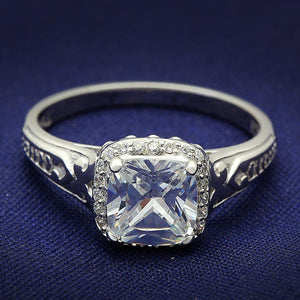 TS019 - Rhodium 925 Sterling Silver Ring with AAA Grade CZ  in Clear - Joyeria Lady