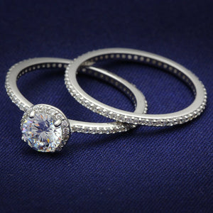 TS028 - Rhodium 925 Sterling Silver Ring with AAA Grade CZ  in Clear - Joyeria Lady