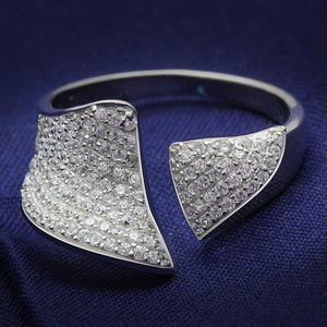 TS032 - Rhodium 925 Sterling Silver Ring with AAA Grade CZ  in Clear - Joyeria Lady
