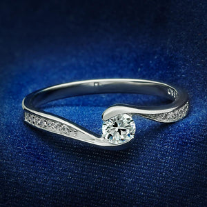 TS041 - Rhodium 925 Sterling Silver Ring with AAA Grade CZ  in Clear - Joyeria Lady