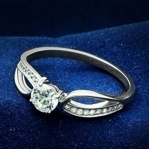 TS044 - Rhodium 925 Sterling Silver Ring with AAA Grade CZ  in Clear - Joyeria Lady