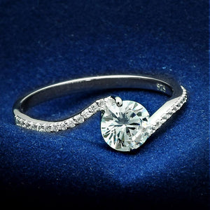 TS045 - Rhodium 925 Sterling Silver Ring with AAA Grade CZ  in Clear - Joyeria Lady