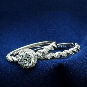 TS046 - Rhodium 925 Sterling Silver Ring with AAA Grade CZ  in Clear - Joyeria Lady