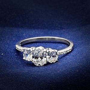 TS049 - Rhodium 925 Sterling Silver Ring with AAA Grade CZ  in Clear - Joyeria Lady