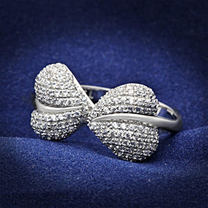TS050 - Rhodium 925 Sterling Silver Ring with AAA Grade CZ  in Clear - Joyeria Lady