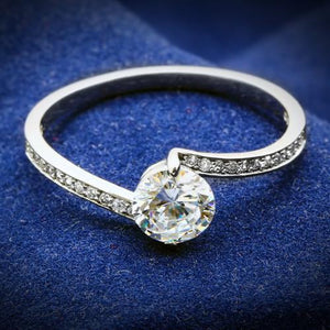 TS057 - Rhodium 925 Sterling Silver Ring with AAA Grade CZ  in Clear - Joyeria Lady