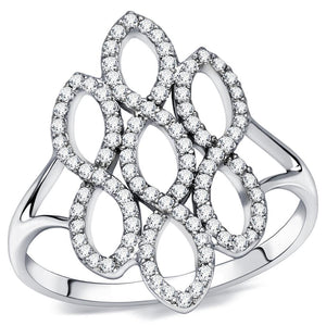 TS071 - Rhodium 925 Sterling Silver Ring with AAA Grade CZ  in Clear - Joyeria Lady
