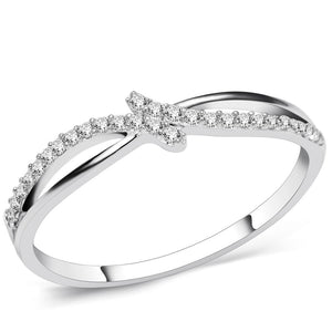TS074 - Rhodium 925 Sterling Silver Ring with AAA Grade CZ  in Clear - Joyeria Lady