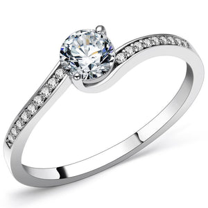 TS078 - Rhodium 925 Sterling Silver Ring with AAA Grade CZ  in Clear - Joyeria Lady