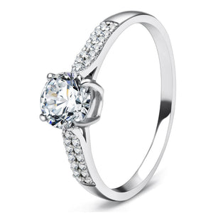 TS080 - Rhodium 925 Sterling Silver Ring with AAA Grade CZ  in Clear - Joyeria Lady