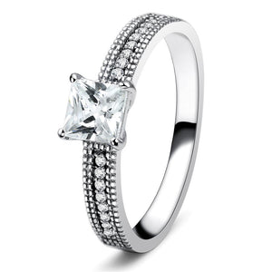 TS081 - Rhodium 925 Sterling Silver Ring with AAA Grade CZ  in Clear - Joyeria Lady