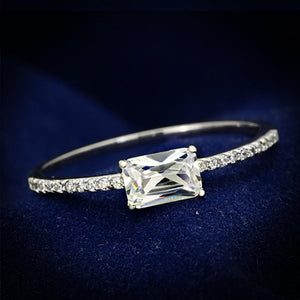 TS082 - Rhodium 925 Sterling Silver Ring with AAA Grade CZ  in Clear - Joyeria Lady