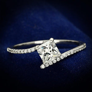 TS083 - Rhodium 925 Sterling Silver Ring with AAA Grade CZ  in Clear - Joyeria Lady
