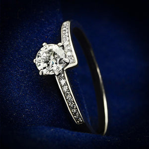 TS084 - Rhodium 925 Sterling Silver Ring with AAA Grade CZ  in Clear - Joyeria Lady