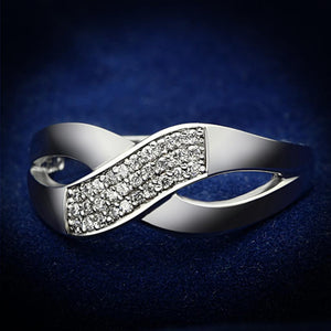 TS090 - Rhodium 925 Sterling Silver Ring with AAA Grade CZ  in Clear - Joyeria Lady