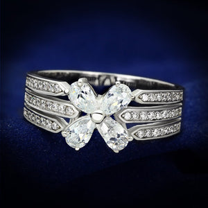 TS092 - Rhodium 925 Sterling Silver Ring with AAA Grade CZ  in Clear - Joyeria Lady
