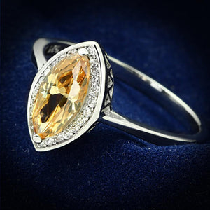 TS098 - Rhodium 925 Sterling Silver Ring with AAA Grade CZ  in Champagne - Joyeria Lady