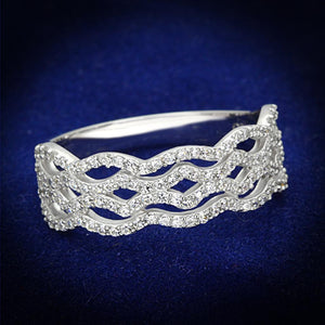TS106 - Rhodium 925 Sterling Silver Ring with AAA Grade CZ  in Clear - Joyeria Lady
