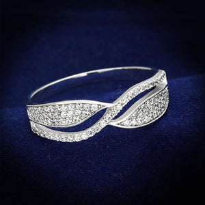 TS108 - Rhodium 925 Sterling Silver Ring with AAA Grade CZ  in Clear - Joyeria Lady