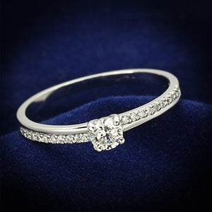 TS112 - Rhodium 925 Sterling Silver Ring with AAA Grade CZ  in Clear - Joyeria Lady