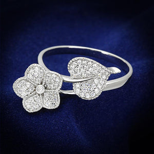 TS114 - Rhodium 925 Sterling Silver Ring with AAA Grade CZ  in Clear - Joyeria Lady