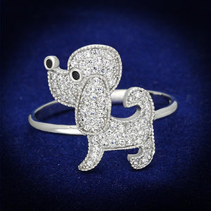 TS115 - Rhodium 925 Sterling Silver Ring with AAA Grade CZ  in Black Diamond - Joyeria Lady