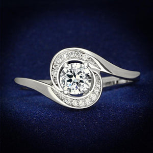 TS116 - Rhodium 925 Sterling Silver Ring with AAA Grade CZ  in Clear - Joyeria Lady