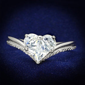 TS118 - Rhodium 925 Sterling Silver Ring with AAA Grade CZ  in Clear - Joyeria Lady
