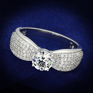 TS119 - Rhodium 925 Sterling Silver Ring with AAA Grade CZ  in Clear - Joyeria Lady