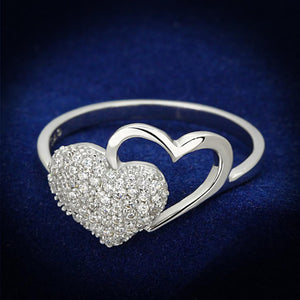 TS130 - Rhodium 925 Sterling Silver Ring with AAA Grade CZ  in Clear - Joyeria Lady
