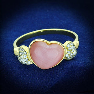 TS136 - Gold 925 Sterling Silver Ring with Synthetic Cat Eye in Rose - Joyeria Lady