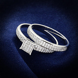 TS140 - Rhodium 925 Sterling Silver Ring with AAA Grade CZ  in Clear - Joyeria Lady