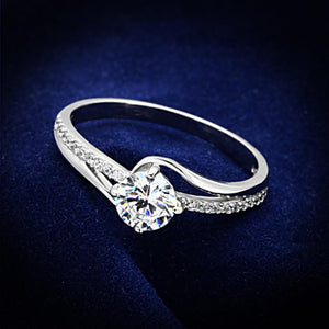TS141 - Rhodium 925 Sterling Silver Ring with AAA Grade CZ  in Clear - Joyeria Lady