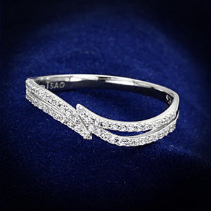 TS146 - Rhodium 925 Sterling Silver Ring with AAA Grade CZ  in Clear - Joyeria Lady