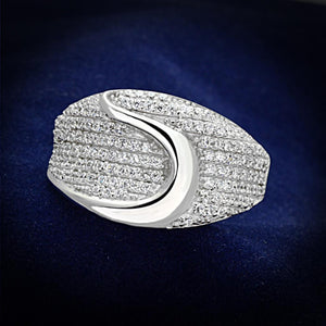 TS148 - Rhodium 925 Sterling Silver Ring with AAA Grade CZ  in Clear - Joyeria Lady